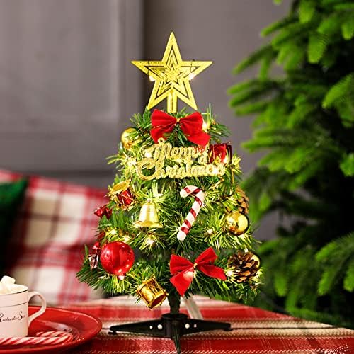 קינגו 12 /30 סמ שולחן חג המולד עץ, עץ אורן מיני חג המולד מלאכותי עם קישוטים ובסיס פלסטי