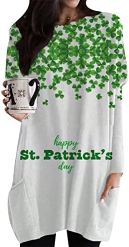 Omzin Womens St St. Patrick יום הכותנה של חולצה גודל אימון צוות צוות שרוול ארוך סווטשירט עם כיס