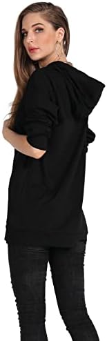 קפוצ'ונים לנשים, סווטשירט סוודר שרוול ארוך חולצות צוואר ברדס קפוצ'ון שחור עם כיס