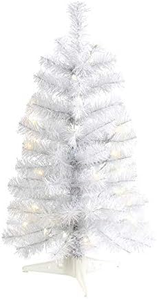 כמעט טבעי 2ft. עץ חג מולד מלאכותי לבן עם 35 נורות LED ו 72 ענפים הניתנים לכיפוף