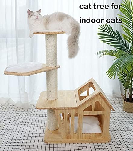 חתול עץ לחתולים מקורה 34.6-63.8 סנטימטרים אורן לוח חתול מגדלי חתול דירה עם פלטפורמת חתול בית