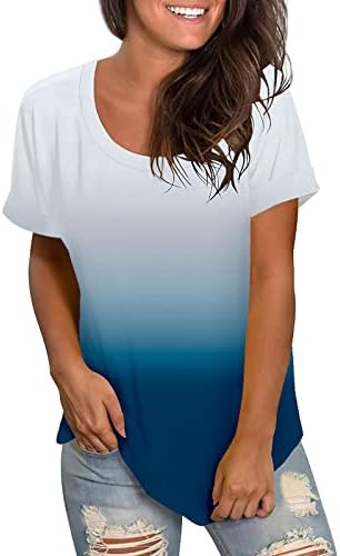 חולצה קלת משקל לנשים נשים מזדמנות אופנה פשוטה צבעונית צבעונית עגולה צוואר עגול חולצות שרוול קצר
