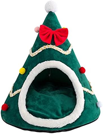 חג המולד חתול מיטת בית, 38 על 45 סמ עץ בצורת מערה לחיות מחמד מיטה, משולש אוהל קיטי קן, נייד לחיות