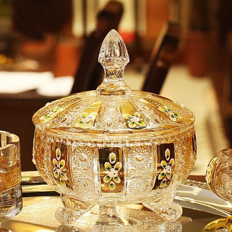 אירופאי זכוכית אחסון צנצנת סלון קפה שולחן סוכריות צנצנות זהב ציפוי תהליך פירות יבשים ארגונית