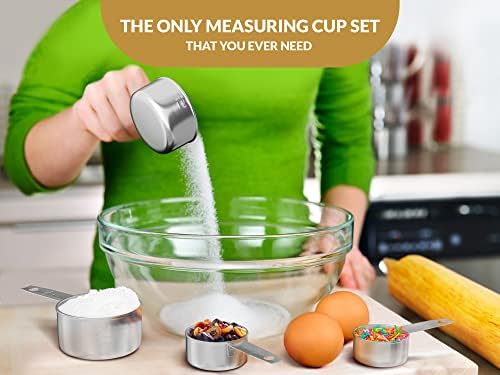 סט כוסות מדידה של בלה טבחים-כפות וכוסות מדידה מנירוסטה-ניתנות לגיבוב וניתנות לתלייה - כוסות מדידה לאפייה - עם