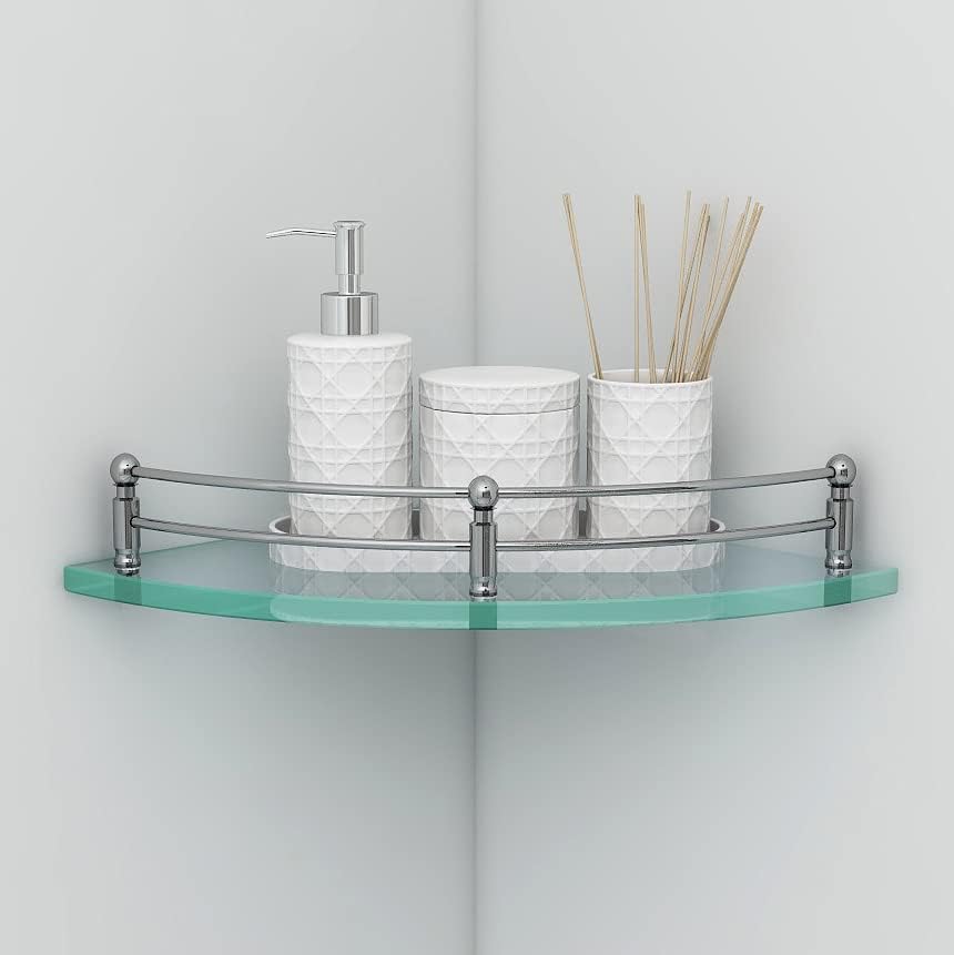 Efinito פרימיום שיקוף שקוף, מדף אחסון קיר פינת זכוכית כרום לחדר אמבטיה - חבילה של 3