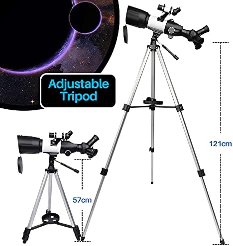 טלסקופ ביבנג למבוגרים וילדים - צמצם 70 ממ טלסקופ רפרקטור של 70 ממ למתחילים אסטרונומיה, 3 עיניים מסתובבות,