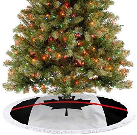 כבאים אדום קו קנדה הדפס חצאית עץ חג המולד עם ציצית למסיבת חג מולד שמח תחת עץ חג המולד