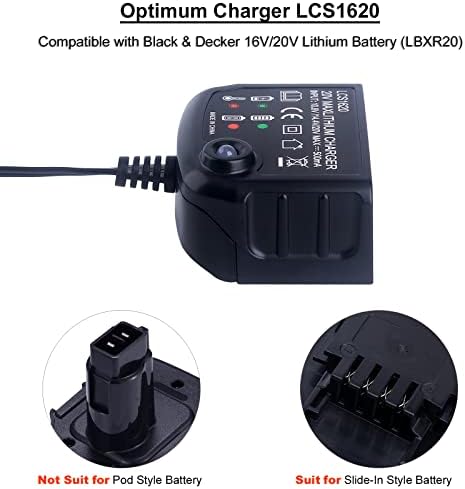 BISWAYE LCS1620 20V מטען תואם עם סוללת ליתיום מקסימום של Black & Decker 20V, 2-Pack 4.0AH 20V