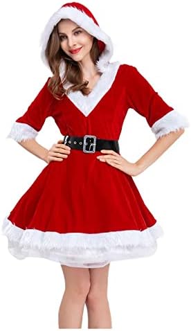 תחפושת לחג המולד של סנטה סנטה לנשים עם שמלת ברדס שמלות מיני קטיפה קטיפה קטיפה קוספליי סנטה קלאוס בגדים