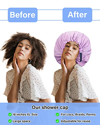 כובע מקלחת אקוויור, כובעי מקלחת מתכווננים במיוחד לנשים בשכבה כפולה עמיד למים כובע שיער לשימוש חוזר,