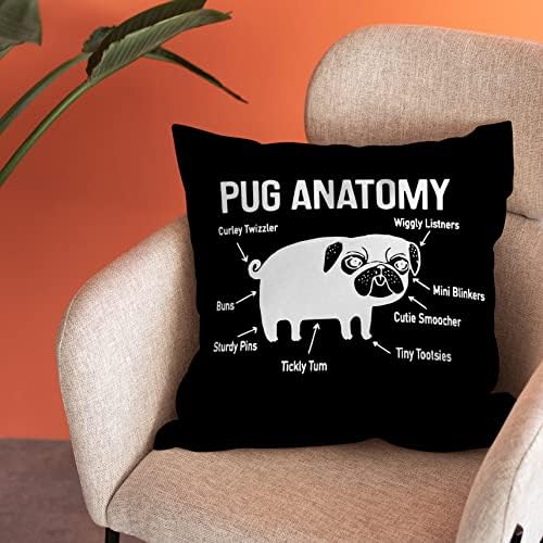 כיסויי כריות רכות של Burosev Pug, כרית כרית דקורטיבית של כלבים, קישוטים לעיצוב חובבי פאג לספה ביתית של חדר שינה