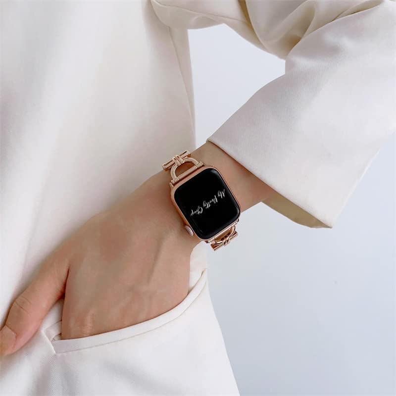 רצועת עור גלאם היפה שלי תואמת ל- Apple Watch 38/40/41 ממ או 42/44/45/49 ממ, נירוסטה ועור אמיתי לנשים