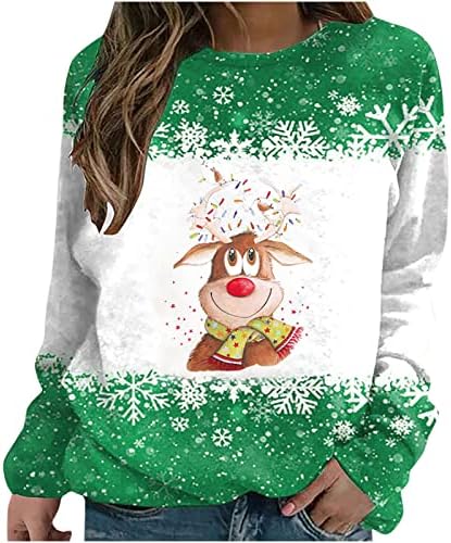 סווטשירט של פתית שלג לחג המולד נשים איילים חמודים חולצת הדפס חג המולד פלוס גודל רגלן שרוול ארוך