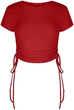 נשים בקיץ סתיו טרקלין חולצה שרוול קצר צוות צוואר סירת צוואר צוואר קפלים תיקי נייר רגיל טי עליון