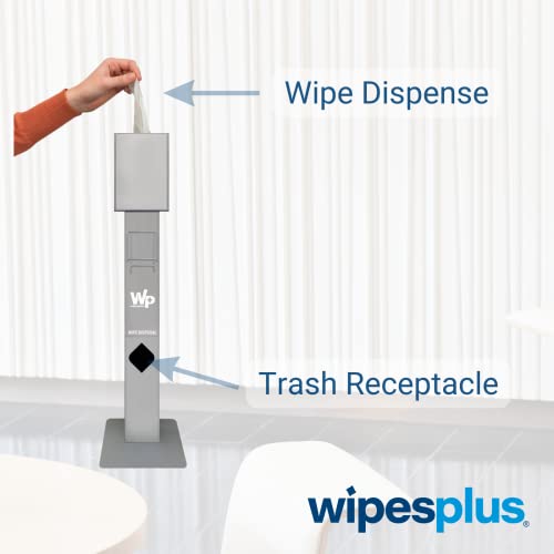 מגבוני עגלת פלדה של Wipesplus, מתקן מגבוני רצפה, עם כלי אשפה מובנה לבית ועסקים, 14.6 אינץ ', כסף