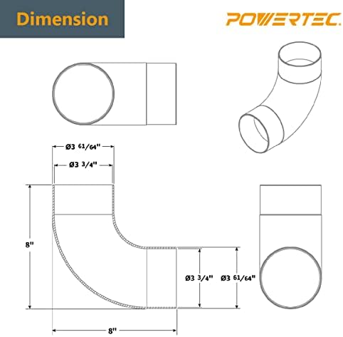 PowerTec 70105-P2 4 In. מרפק 90 מעלות - ABS מחבר אספן אבק זווית ימין, 2 PK