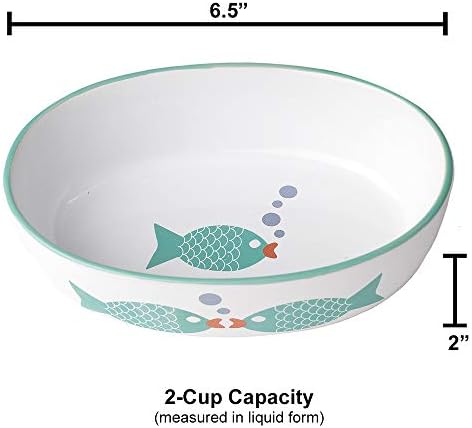פטרגי 13057 בועת דגים סגלגל מדיח כלים בטוח חרס חתול קערת 6.5-אינץ ארוך 4-אינץ רחב 2-אינץ גבוה 2-כוסות קיבולת