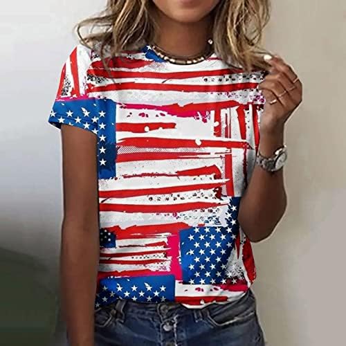 4 ביולי חולצות נשים חמניות פרח גרפי טיז חולצות מקרית קצר שרוול יום זיכרון אמריקאי דגל חולצות