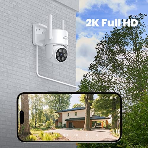 מצלמת אבטחה Nufebs 2K/4MP מצלמת כיפה HD Pan/Tilt 355 ° מצלמת מעקב עם זרקור ראיית לילה ראיית תנועה סירנה WiFi מרחוק