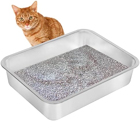 נירוסטה חתול ארגז חול לקשישים חתולים קטן גורים, מתכת המלטת פאן עבור חתול, 4 סנטימטרים גובה, שאינו
