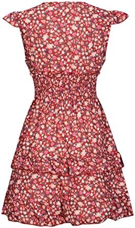 פימלו נשים קיץ מקרית עם צווארון פרהל הדפסת לפרוע שרוול מיני שמלת נדנדה קו חוף מיני שמלה