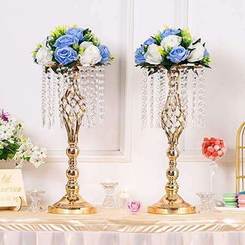 Sziqiqi Floral Centerpecee Riser לשולחן חתונה זהב 21.7 אינץ 'פרחים גבישים מרכזיים עמדו עם חרוזי קריסטל למרכז