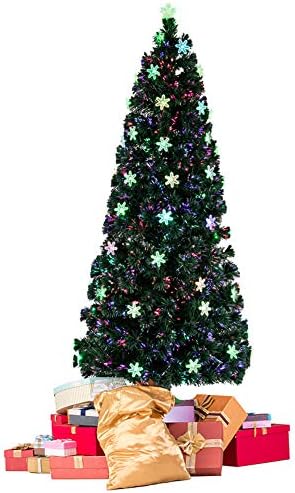 עץ חג המולד המלאכותי של Cyayq, עץ סיבים אופטי 6ft עם כוכבי LED רב, עיצוב חג ידידותי לסביבה עץ אורן חג המולד עם