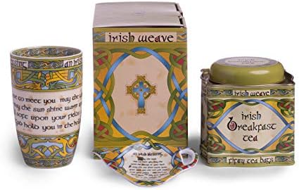 ערכת התה של הברכה האירית - עם כוס תה של 14oz, מחזיק תיקי תה ו 50 שקיות תה ארוחת בוקר איריות,
