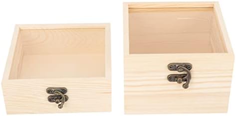 Lifkome 4 סטים קופסת עץ אורן לא גמורה עם מכסה צלול קופסאות אחסון מעץ טבע