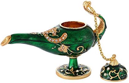 QIFU צבוע ביד אמייל ירוק אלדין מנורת קסם קופסת תכשיטים תכשיטים, קישוט קריסטל דקורטיבי, מתנה ייחודית