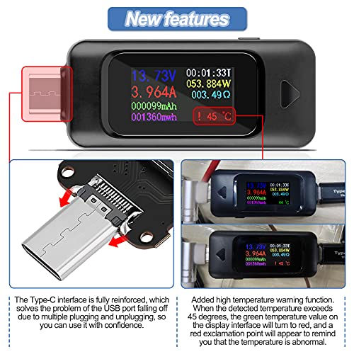 Makerhawk Type-C מונה USB בודק מד כוח USB מתח מולטימטר ובודק זרם 0-5.1a 4-30V USB בוחן כוח בודק רב-פונקציונלי