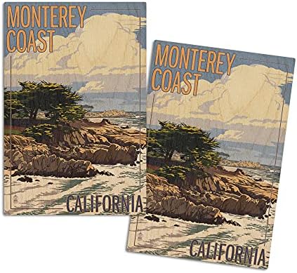 חוף מונטריי, קליפורניה, נוף לעצי ברוש ​​שלט קיר עץ ליבנה