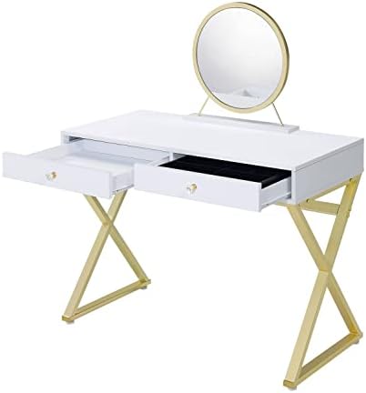 שולחן איפור של אקמה קולין עם מגש תכשיטים בצבע לבן וזהב