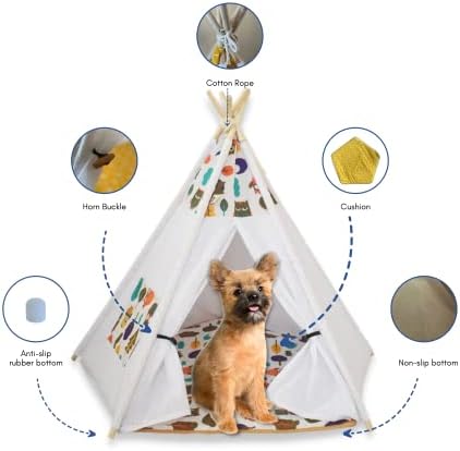 Poko Loko Pet Teepee - בית אוהל טיפי חמוד לחתול שלך או למיטת כלבים קטנה. מגיע עם כרית. אוהל חיות