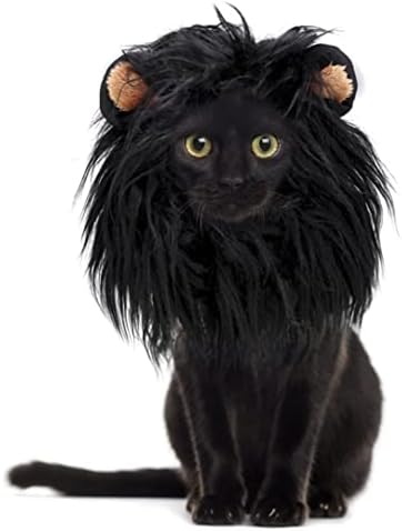 Kuyyfds Cat Lion Mane Wig עם אוזניים מקרינים תלבושת רעמת אריות לחתולים וכלבים בגודל קטן תלבושות חיית