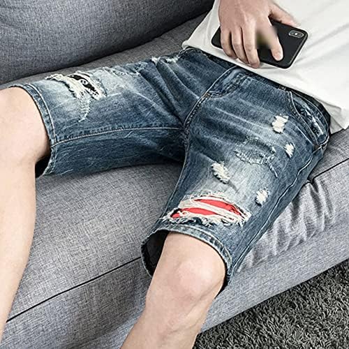 מכנסיים קצרים במצוקה מזדמנת של גברים מקצרים קיץ אופנה קלאסית ג'ינס קרוע קלאסי אורך ברך קצר חור וינטג