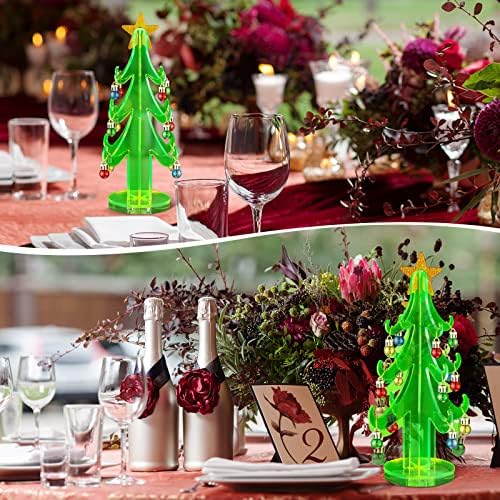 סט ספריאל של 3 קישוטים לתצוגת שולחן עץ חג המולד עם 36 קישוטי כדור צבעוניים מגוונים דפוס פתית שלג לחג