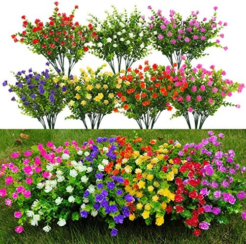 Weausup 21 חבילות חיצוניות צמחי דמוי חיצוניות שיחים דמויי פרחים מלאכותיים מפלסטיק צמחים חיצוניים מזויפים עמידים