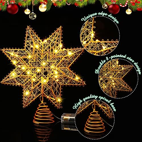 12.6 אינץ 'עץ כוכב חג המולד טופר זהוב מקורה ראטאן כוכב Teetop 8 נקודות כוכב חג המולד חג המולד צמר צמרת עץ חג