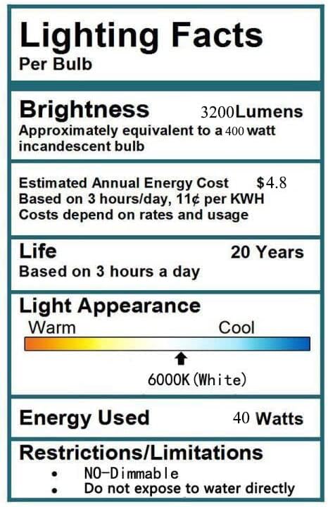40 וואט ה26 נורת תירס לד, שווה ערך 400 וואט, אור יום לבן 6000 קראט, מנורת לד 3200 לומן לתאורה ביתית, בסיס ה26,