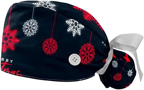 כובע עבודה עם כפתורים לנשים, קישוט פתית שלג חג שמח כותנה כותנה רצועת הזיעה כובע תחרה