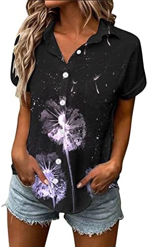 נשים אביב קיץ פרח מודפס קצר שרוול חולצה למעלה חולצה רופף כפתור למטה חולצות לנשים