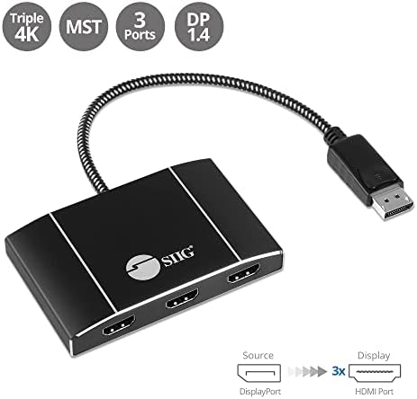 SIIG DP ל- HDMI MST HUB 1 ב -3 חבילה עם כבל HDMI במהירות גבוהה 4K 4ft