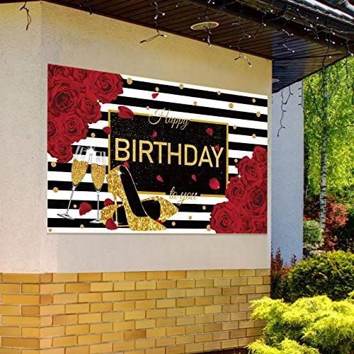 קישוטי יום הולדת לנשים יום הולדת שמח רקע צילום רקע אדום עלה מסיבת יום הולדת דקור זהב עקבים גבוהים