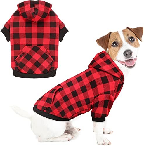 סוודר כלבים סוודר כלבים אדום באפלו בגדי כלבים משובצים חמים ורכים נושמים נעימים בינוני קפוצ'ון