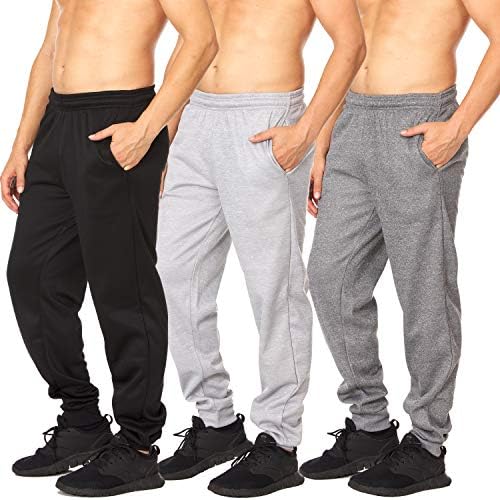 ג'וג'רים לגברים - מכנסי ג'וג'ר 3 חבילות - פלייס טק מכנסי טרנינג בכושר יבש עם כיסים - אימוני