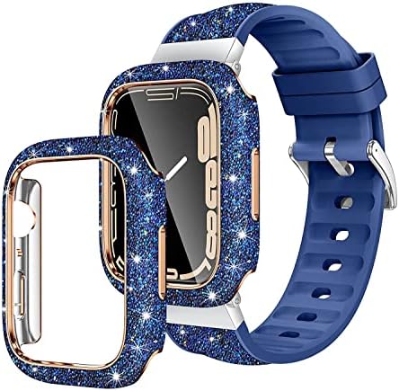KQOO מתאים ל- Apple Watch 7 Case, כוכב יהלום מארז 41 ממ/45 ממ גביש קשיח קשיח יהלום פלאש