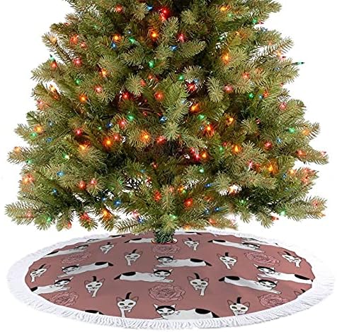 חצאיות לחג המולד של חתולים ושושנים מחצלת עץ חג המולד עם קישוטי מסיבות חג לחווה של ליל כל הקדושים 48 x48