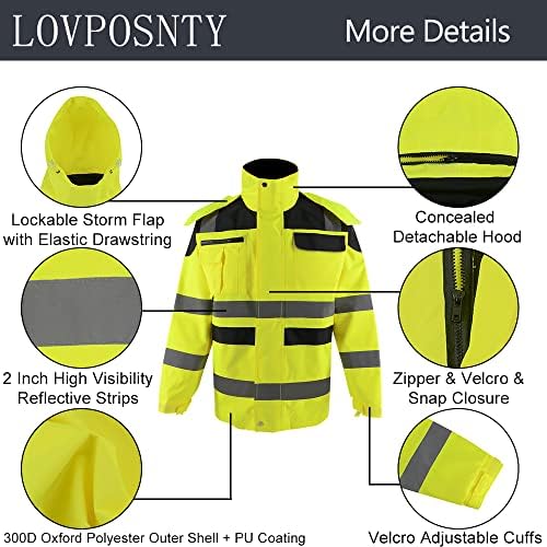 Lovposnty 3 ב 1 ז'קט רפלקטיבי 10 כיסים מעילי בנייה ANSI Class 3 מעילי עבודה בחורף לגברים